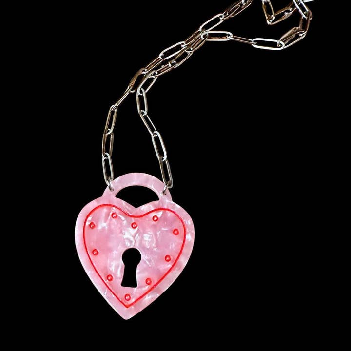 Foolish Fetish - Wholesale Pendant/Charm Necklace - All Locked Up Heart Padlock Necklace