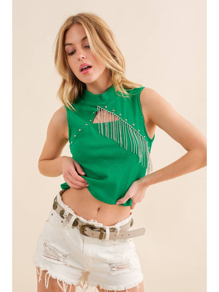 Blue B - Wholesale Knit Top - Women's - 22611T - Studded Rhinestone Crop Top