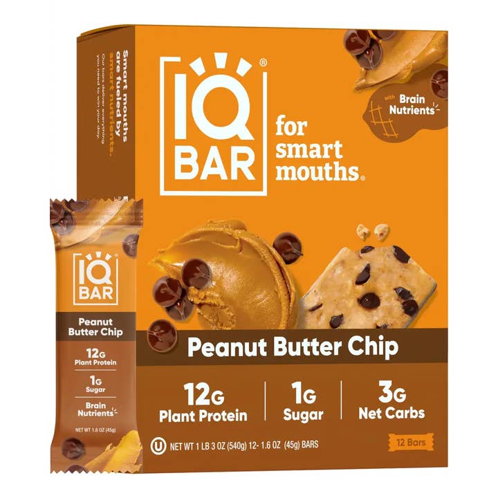 IQBAR Jordnötssmör Chip Keto Bars, Vegansk, Låg Sockerhalt, 45 gram (Förpackning med 12) för wholesale av Echo Sales America