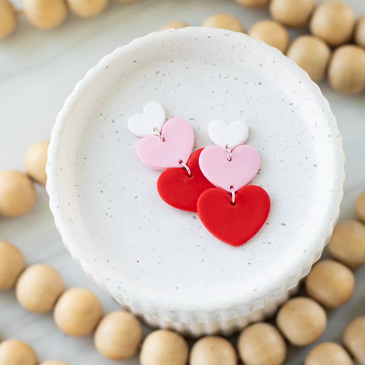EJ Clay Co - Wholesale Dangle Earrings - Triple Heart Dangles/VDay Earrings0