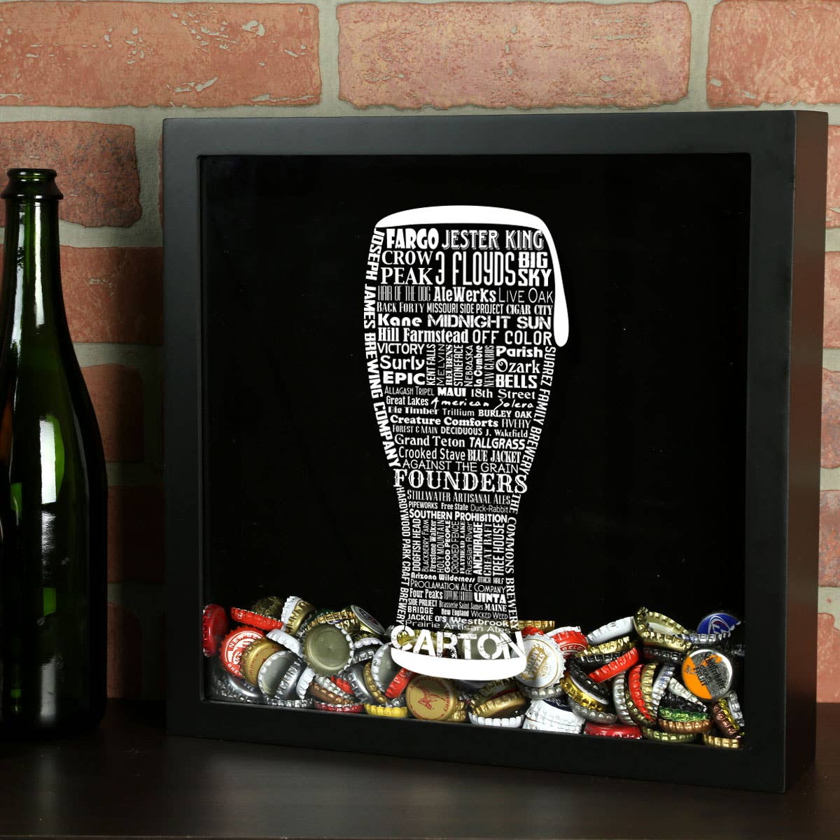 Torched Products - Vendita all'ingrosso Decorazione da parete 3D - State Beer Cap Shadow Box, nero, tipografia della birra artigianale50