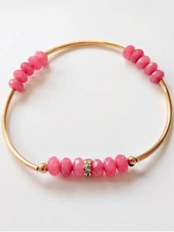 Pink Jade and CZ Curves Stretch Bracelet for wholesale by Sigalie Jewelry