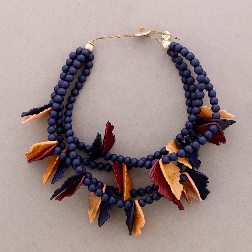 Sonata - Wholesale Snap Jewelry - Choker 4 Beads Resin Leaves0