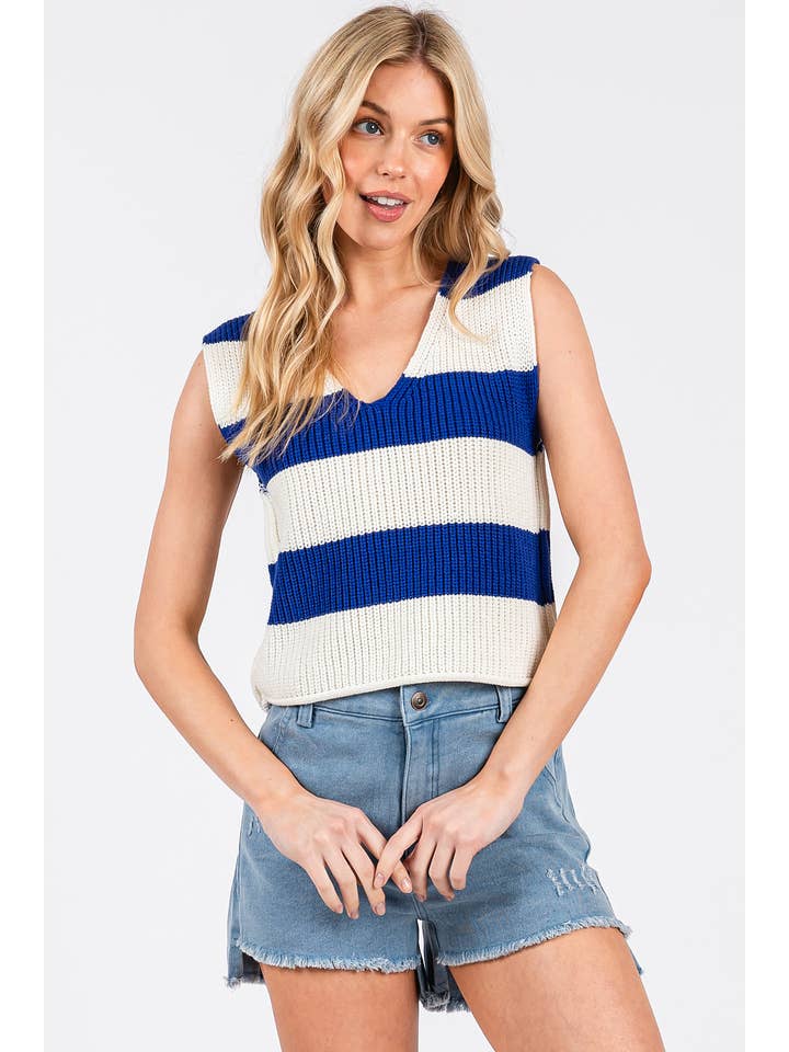mittoshop - Wholesale Sweater Vest - Women's - STRIPED V-NECK CROPPED SWEATER VEST TOP11
