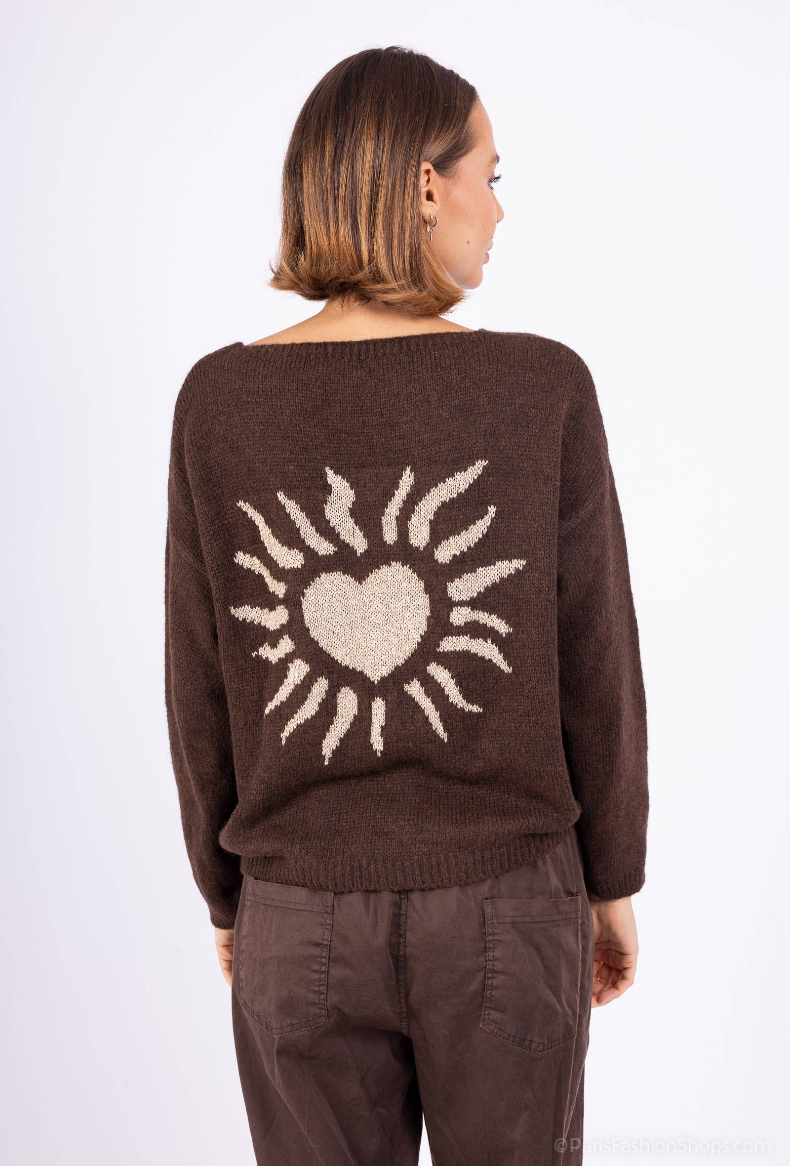 Mimi & Gogo - Vendita all'ingrosso Maglione tricot - Donna - Maglia A Motivi Soleggiata Sul Retro @35669_PulSoleil9