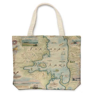 Montana's Flathead Lake Kort Canvas Mulepose – Miljøvenlig & Holdbar for engroshandel hos XPLORER MAPS