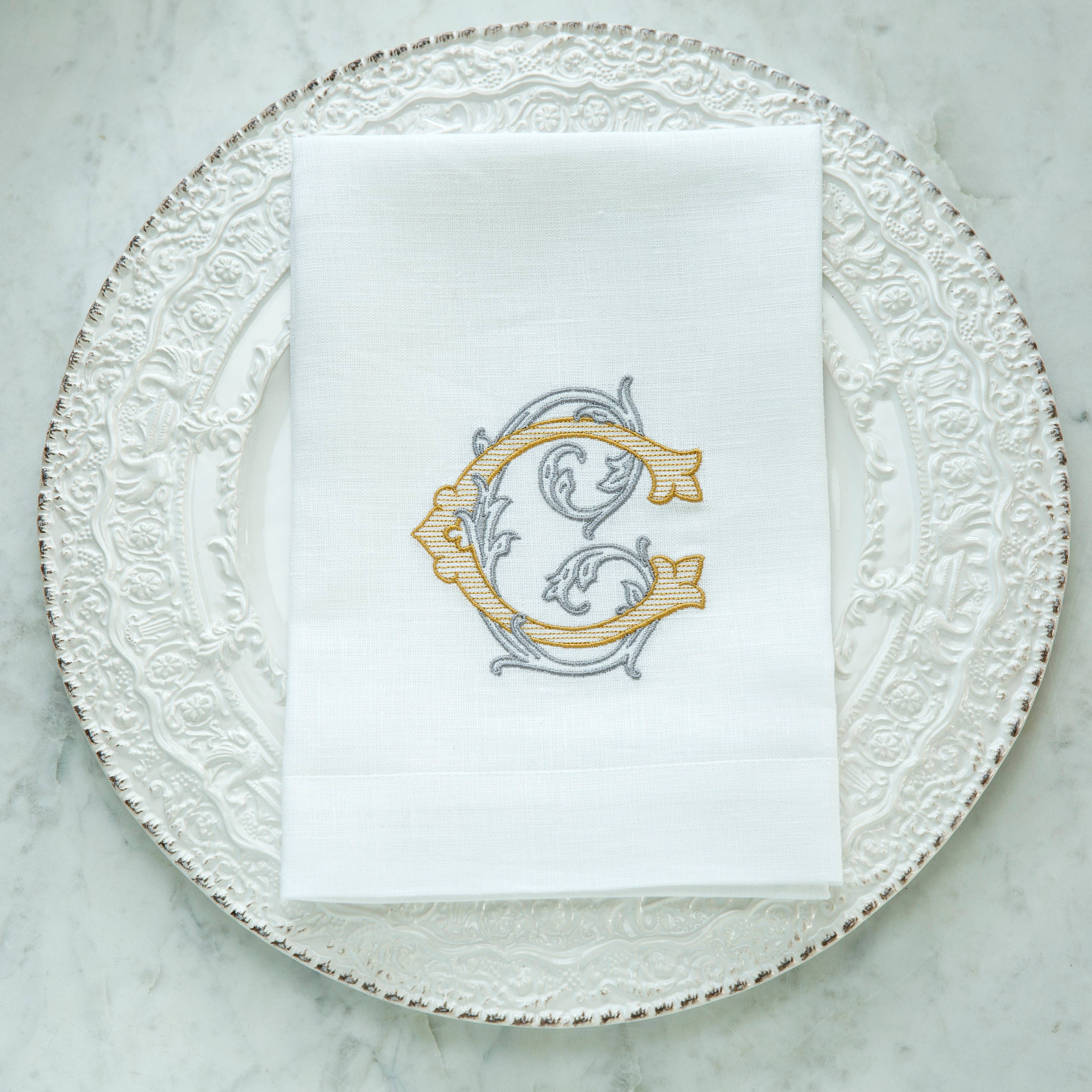 Arte Italica & Crown Linen Designs – Guardanapo e pano de jantar por atacado – Guardanapo Vintage Vine Monogram Tri-Dobre17