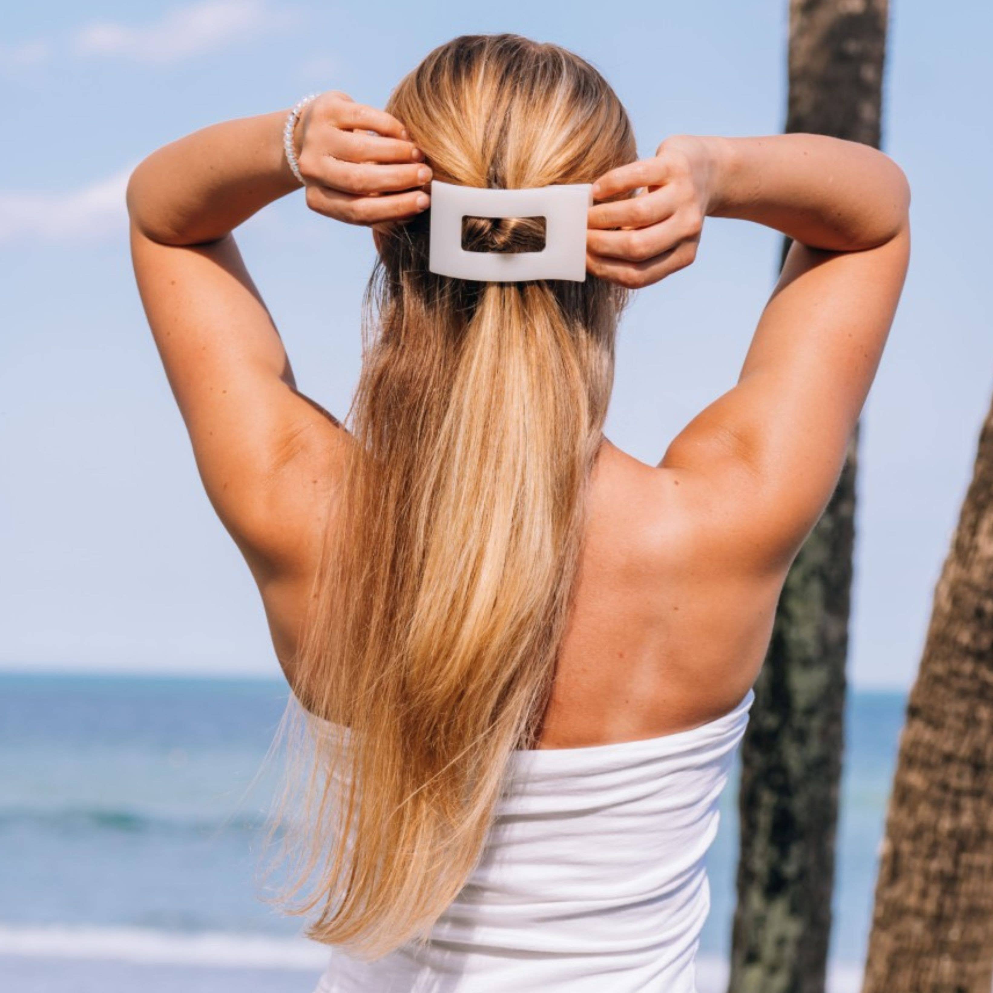 TELETIES - Wholesale Hair Clip - Women's - Flat Rectangle Hair Clip | Large | Coconut White3