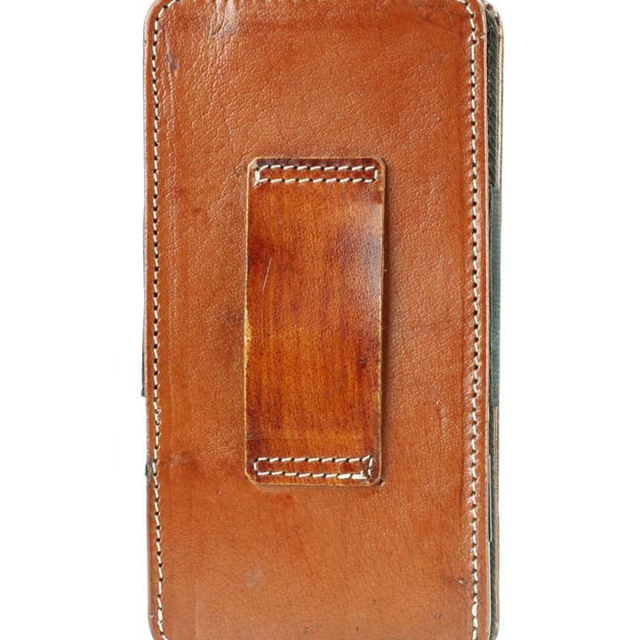 Leather Impressions Inc – wholesale Telefonfodral - Unisex – Telefonfodral med hår på gömt bälte med turkos klaff över stängning4