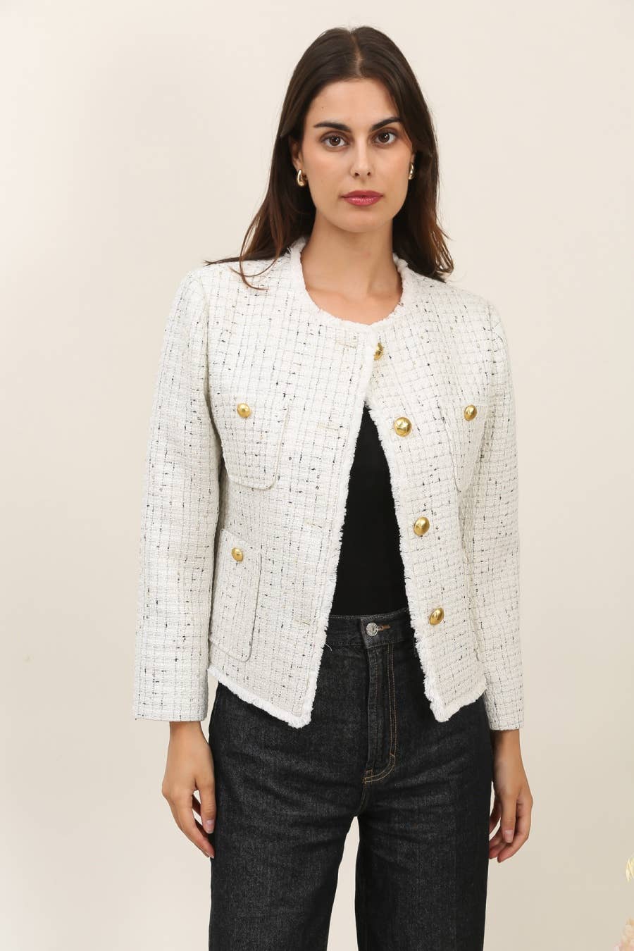 Attrait Paris – Großhandel Anzugjacke – Damen  – Tweedjacke mit Rundhalsausschnitt7