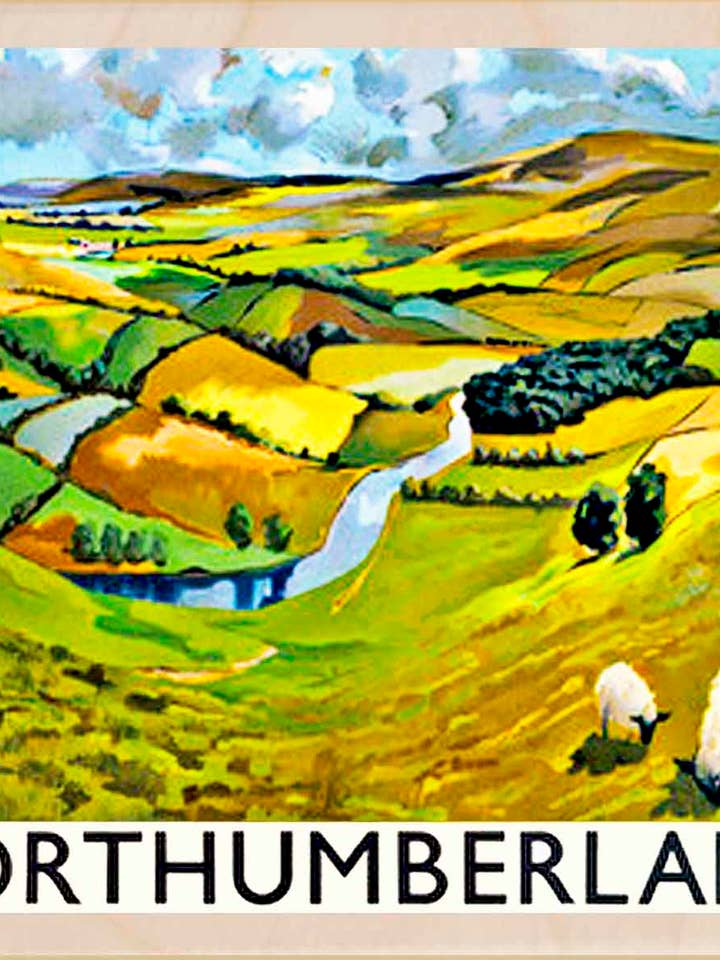 Northumberland - Cartes et aimants écologiques pour la vente par THE WOODEN POSTCARD COMPANY