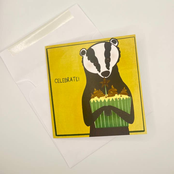 Celebrate! Badger Greeting Card for wholesale by Heidi Webb Design