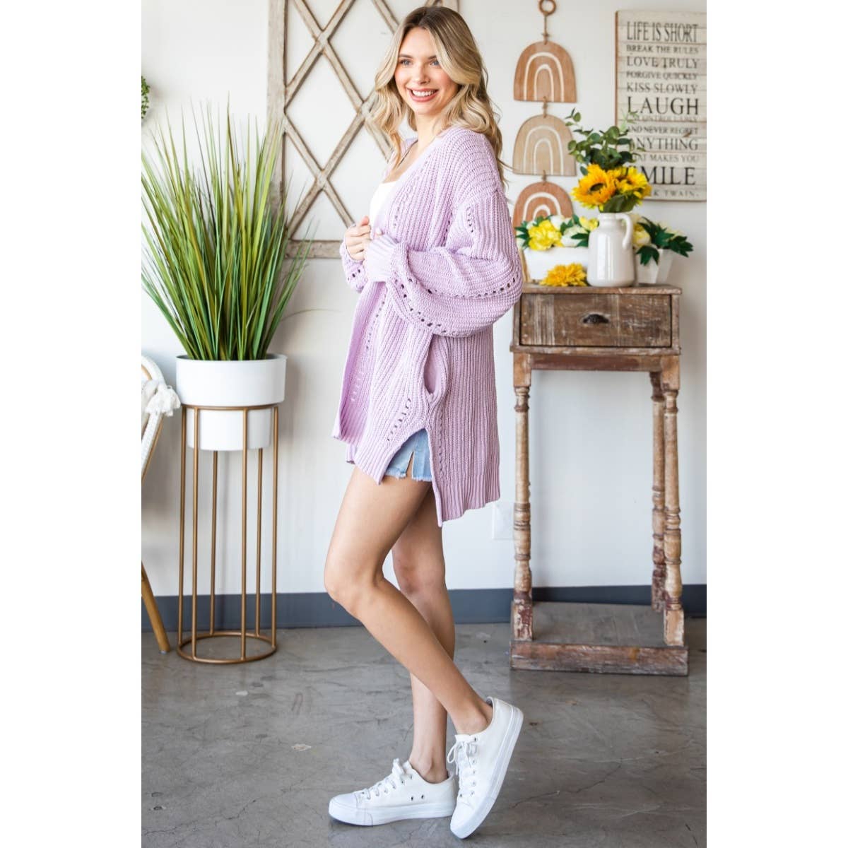 Wholesale Sheer Texture Open Front Knit Cardigan for your