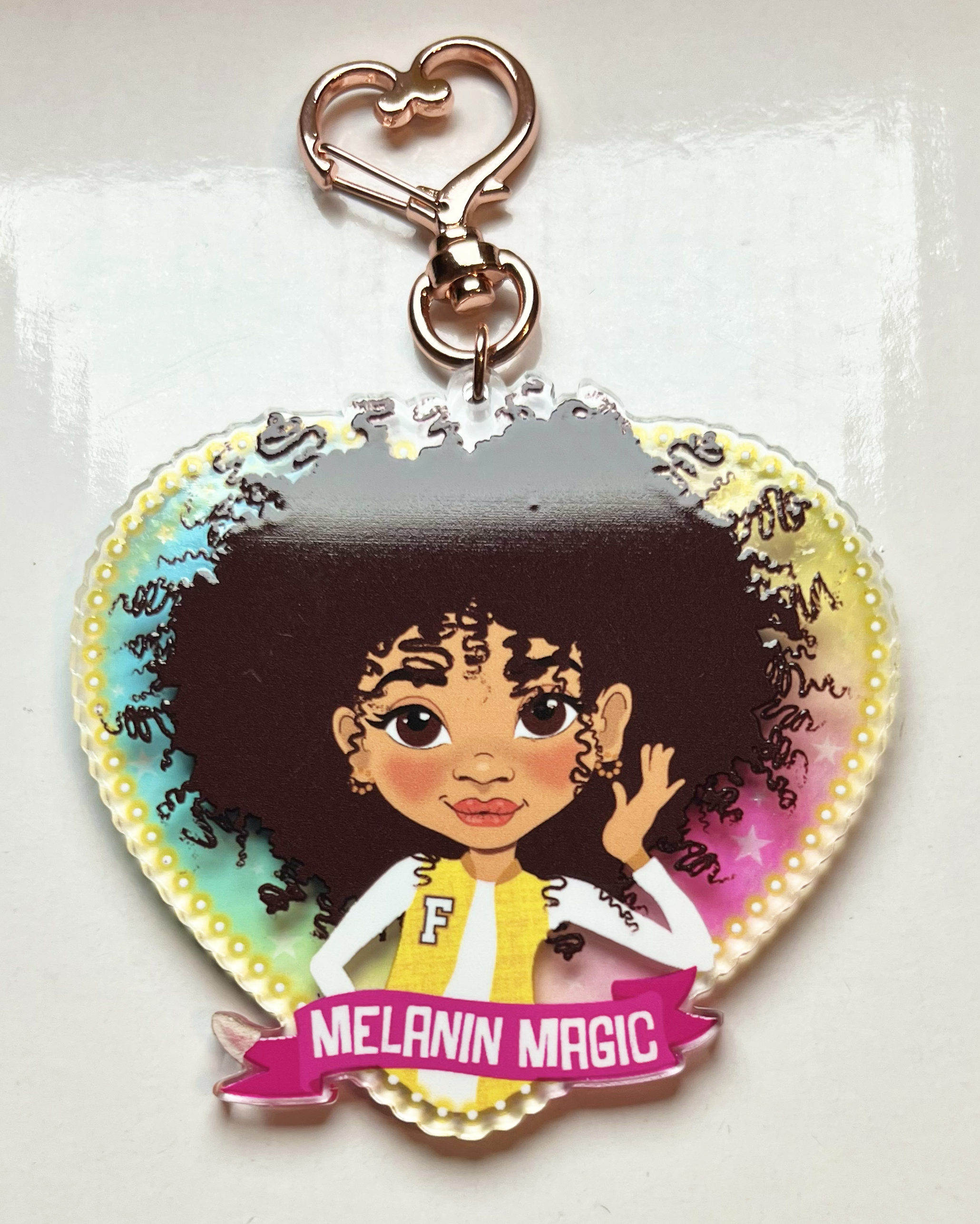 Fefus Designs - Wholesale Keychain - Kids - Melanin Magic Afro Mixed Race Girl Keyring/ Bag Charm by Fefus Designs4