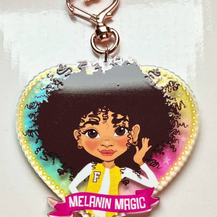Fefus Designs - Venta al por mayor Llavero - Niños - Magia de Melanina Llavero/Colgante de Bolso para Chica de Raza Mixta Afro por Fefus Designs4