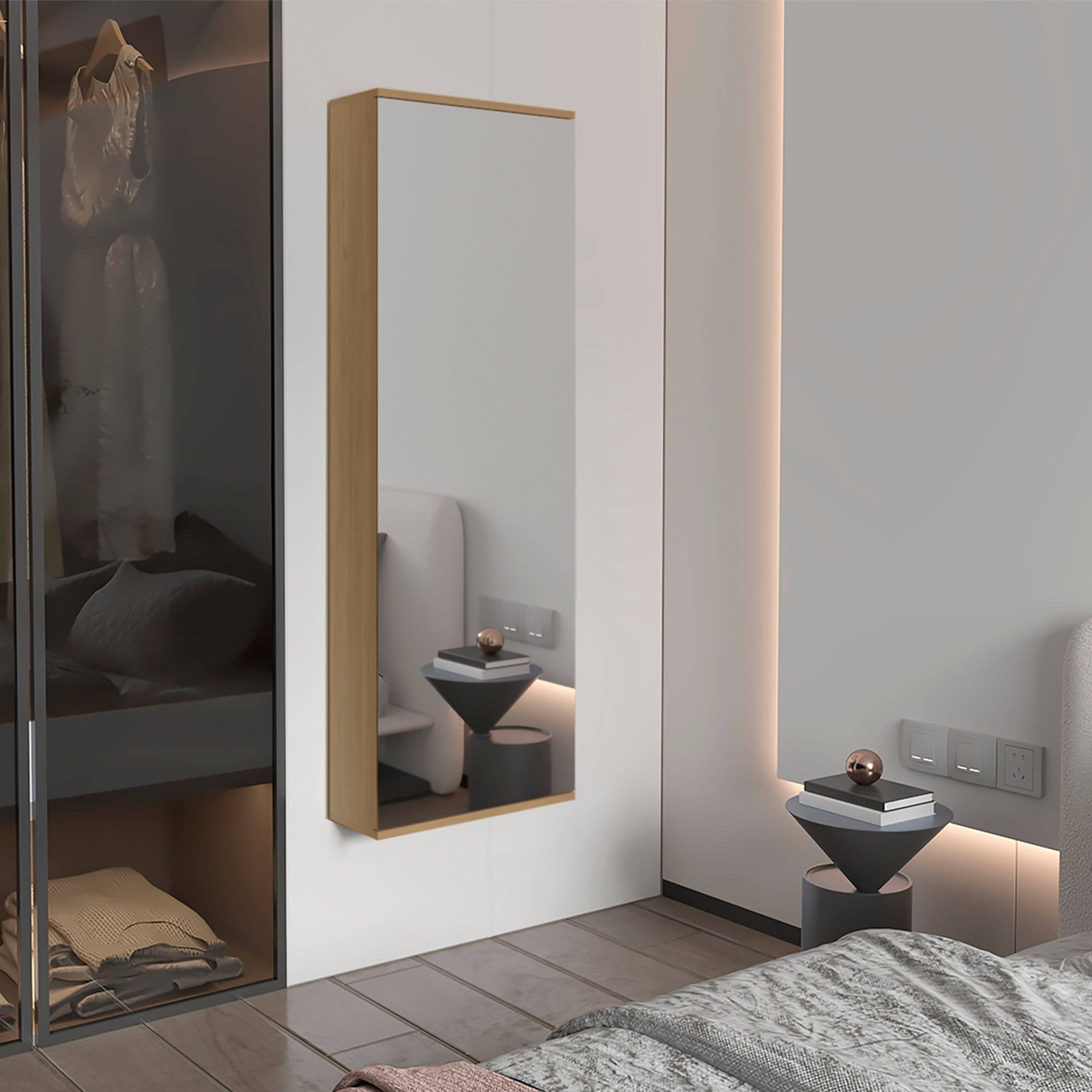 Natural Oak Shoe Rack Leto With Mirror for Bedroom for wholesale on Faire0