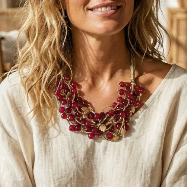 Bijoux Envie Statement Jewelry – wholesale Beaded/pearl necklace – Chunky Ruby Red Beaded Necklace | Handmade Statement Jewelry1