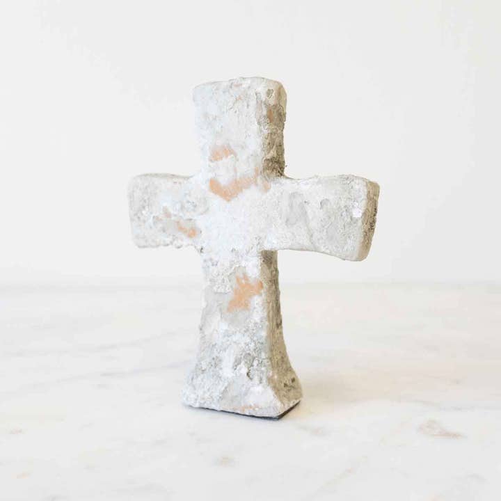 The Royal Standard - Wholesale Decorative Tabletop Object - Jericho Cross Antique White 5"