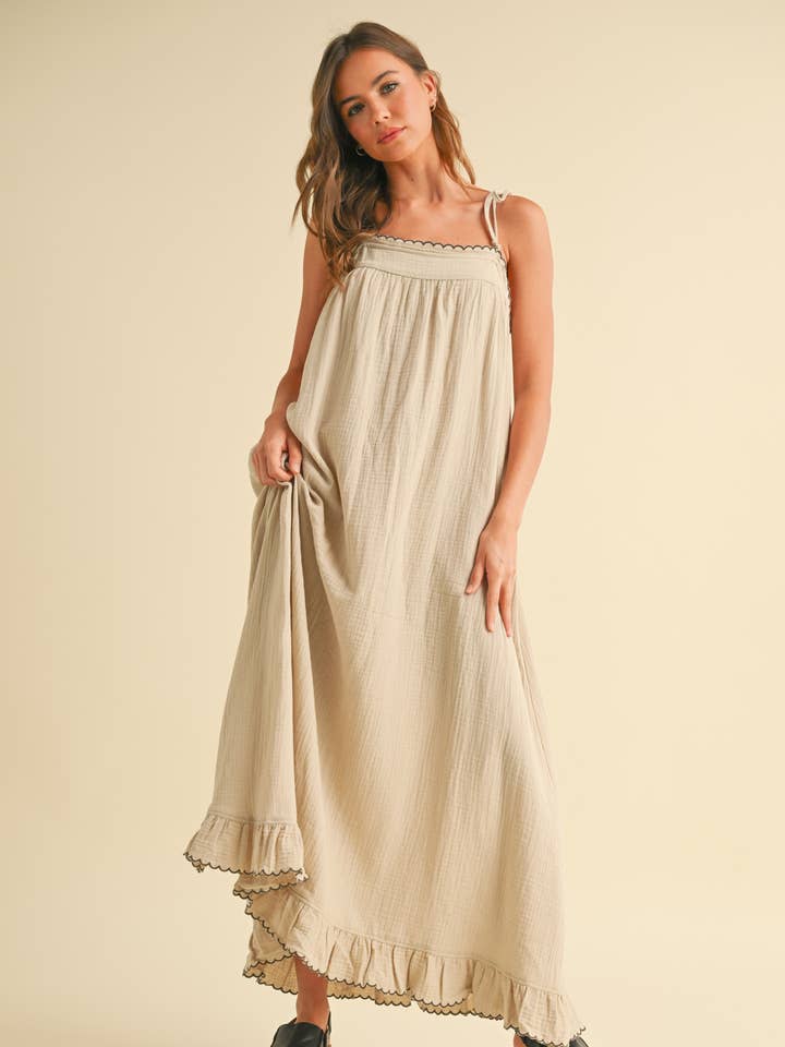 D4012 EMBROIDERED DETAIL GAUZE DRESS for wholesale by MIOU MUSE