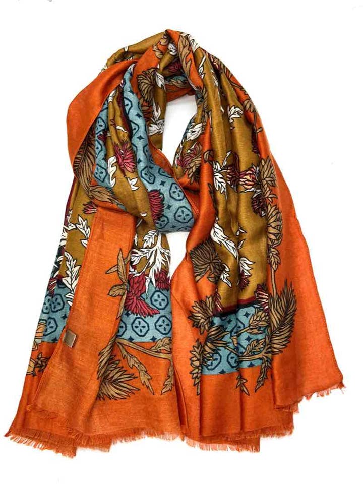 shiny scarf with vegetal pattern for wholesale by LINETA