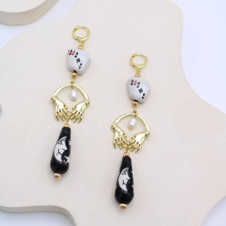 Cards, Moon & Magic Hands Golf Earrings for wholesale by Midnight Foxes Studio