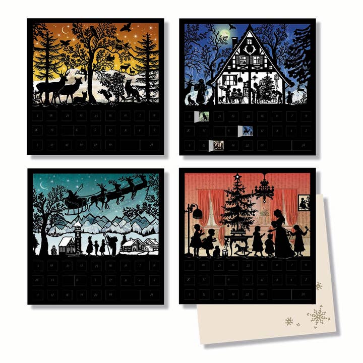 Alison Gardiner Designs - Wholesale Christmas Card - Christmas Scene Silhouettes Advent Calendar Cards