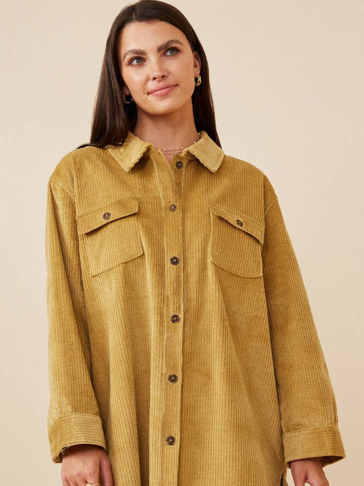 Kvinnors Kontrast Panelerad Corduroy Knapp Upp Shacket för wholesale av Hayden LA