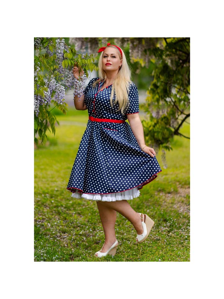 Dolly & Dotty - Wholesale Dress - Women's - Penelope Rockabilly Blue Polka Dot Shirt Dress