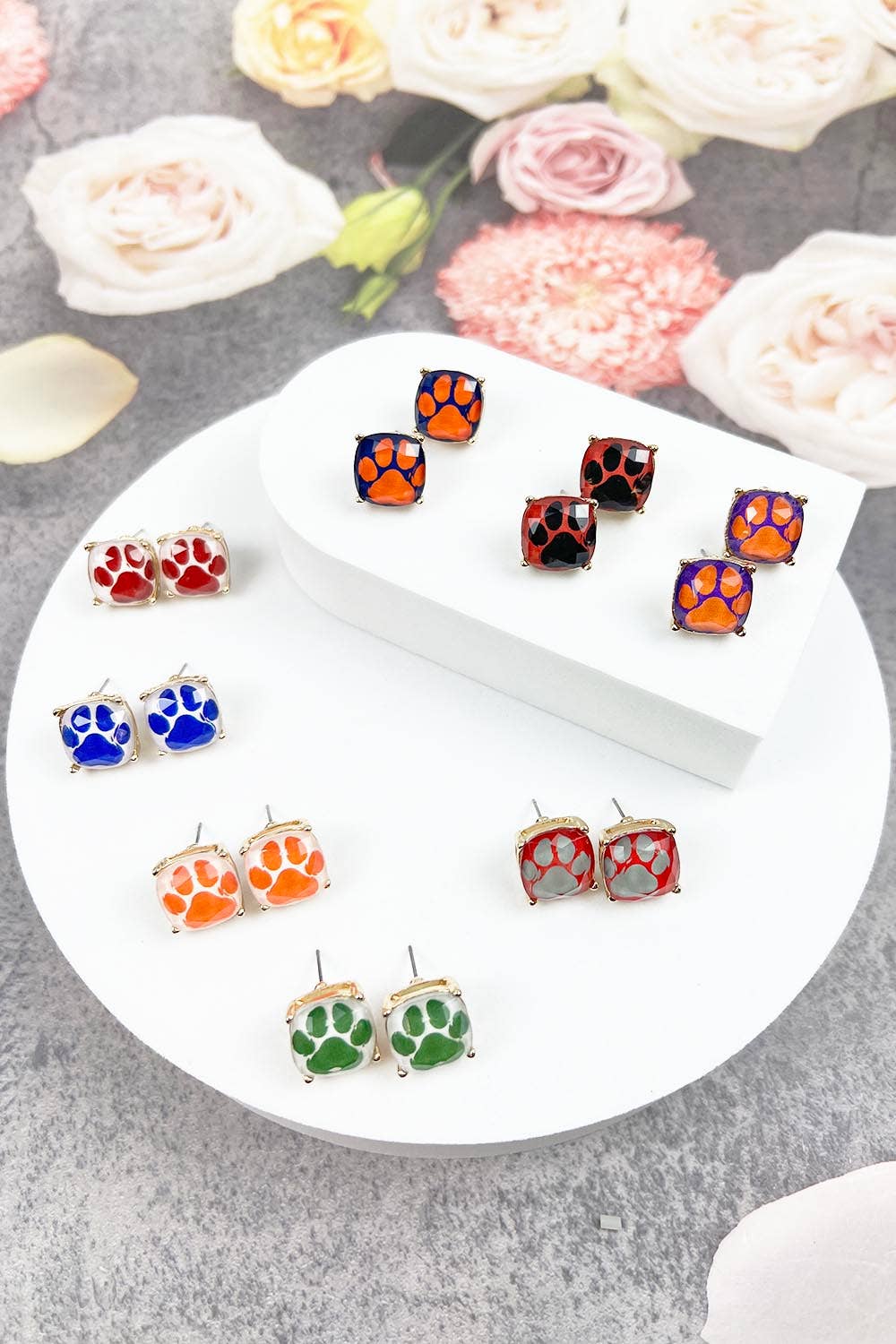 JHP Collection - Wholesale Stud/Post Earrings - DOG PAW PRINT CUSHION CUT EPOXY STUD EARRING11