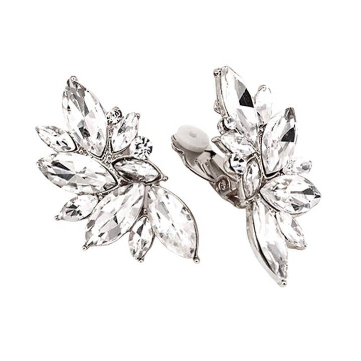 anbfashion - Wholesale Dangle Earrings - CRYSTAL STONE TEARDROP FLOWER CLIP ON EARRING KE-8228