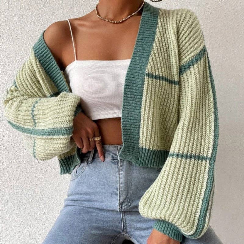 OceanusSwim – wholesale Cardigan – Women’s – Knitted Short Cardigan With Exposed Navel And Color Collision6