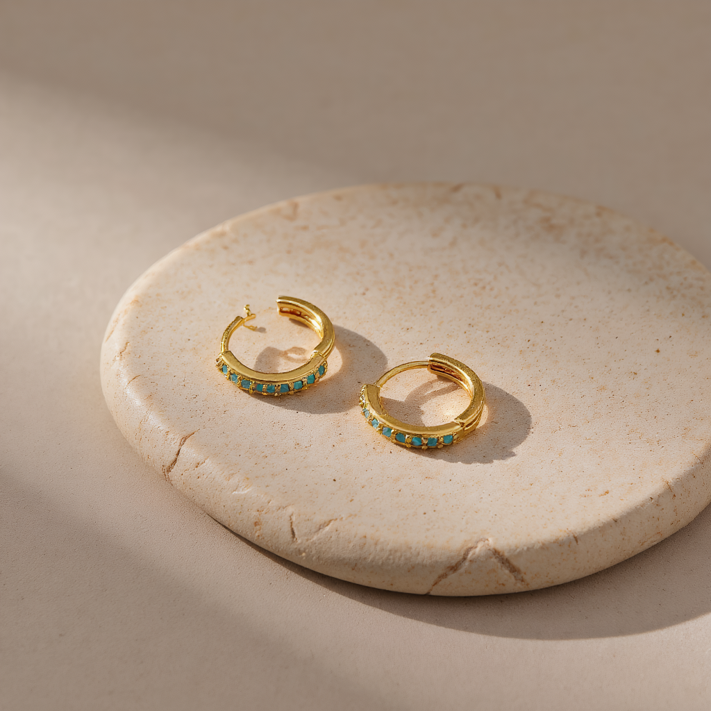 Katinki - Vente Créoles - Boucles d'oreilles créoles vintage turquoise Arlette – Base en cuivre3