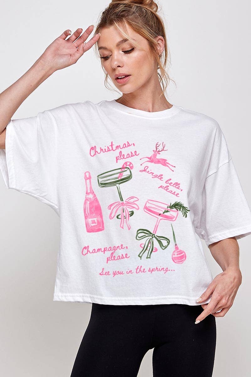 COLORBEAR - Wholesale T-Shirt (Graphic) - Women's - Christmas Champagne Graphic Relaxed Crop Top0