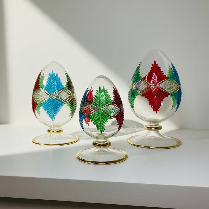 Blown Glass Tabletop Egg - Palm Leaves for wholesale by Dandarah (Ships from USA)
