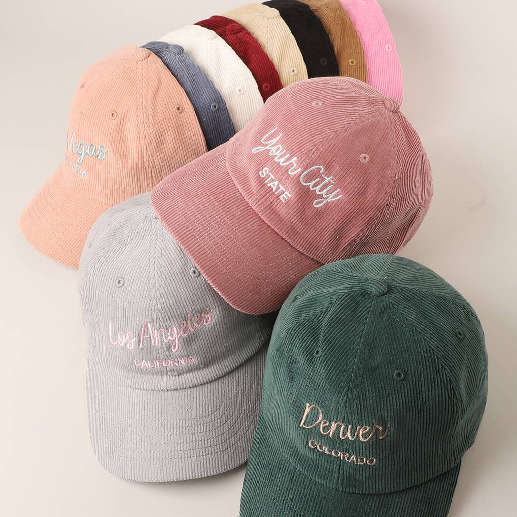 Custom Corduroy Embroidered Hat – Your City & State Design for wholesale on Faire4