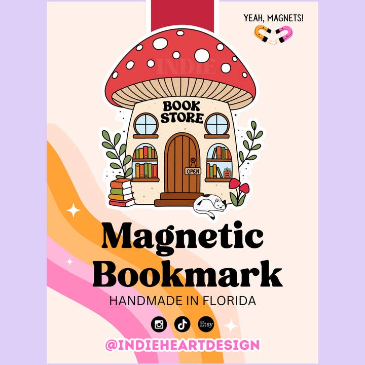Cottagecore Mushroom Bookstore Magnetic Bookmark for wholesale by Indie Heart Studio