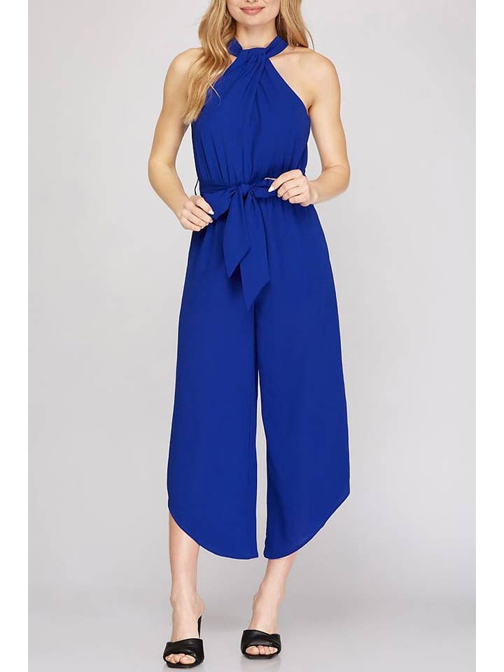 ROUSSEAU - Wholesale Jumpsuit - Women's - HALTER NECK WITH WAIST SASH WOVEN JUMPSUIT5