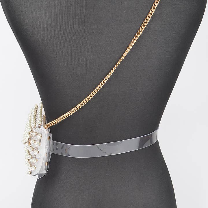 3AM BY H&D ACCESSORIES - Wholesale Belt Bag - Women's - Rhinestone Clear Belt Bag W/Chain PB86334