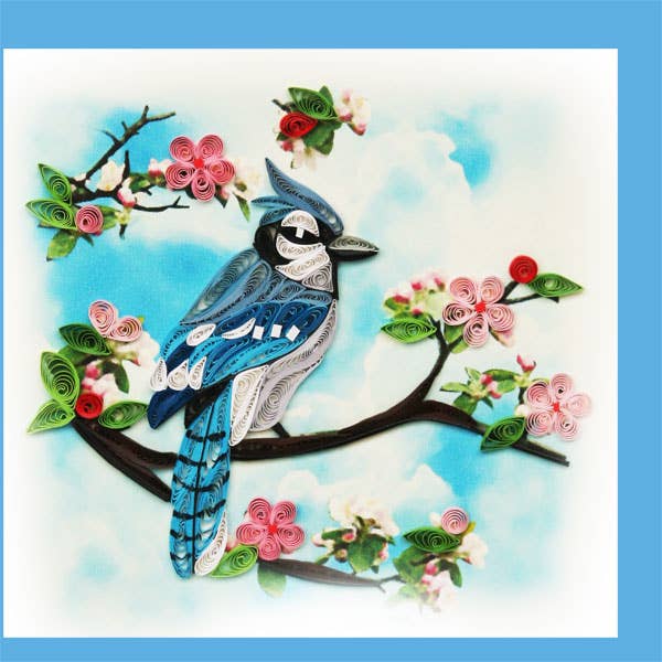 Blue Jay brid quilling card, handmade paper art, greeting WN-30 for wholesale by YoderDo Quilling Greeting Cards