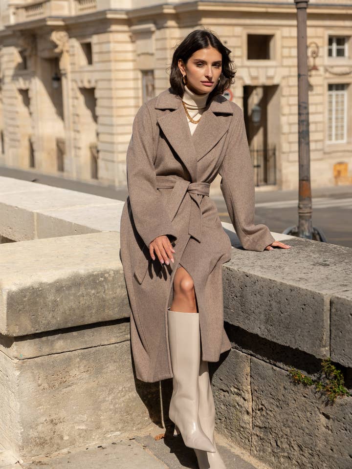 Attentif Paris - Wholesale Coat - Women's - Belted long coat in blended wool18