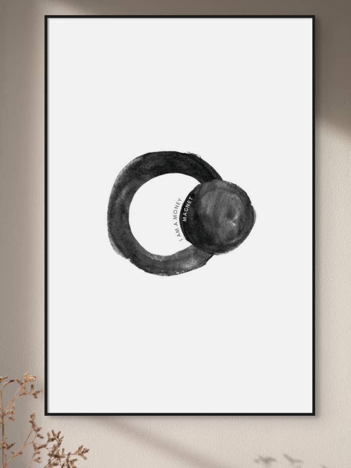 WEALTH Positive Affirmation Art Print with Money Magnet Symbol for wholesale by Ruju