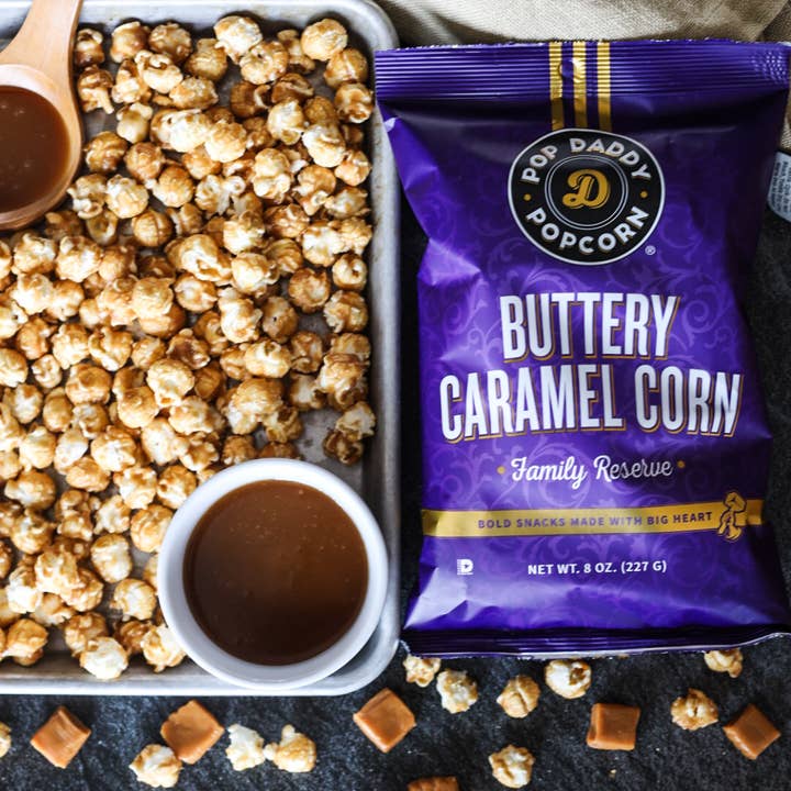 Pop Daddy Snacks - Wholesale Popcorn - Pop Daddy - Premium Buttery Caramel Corn Family Reserve 8oz.