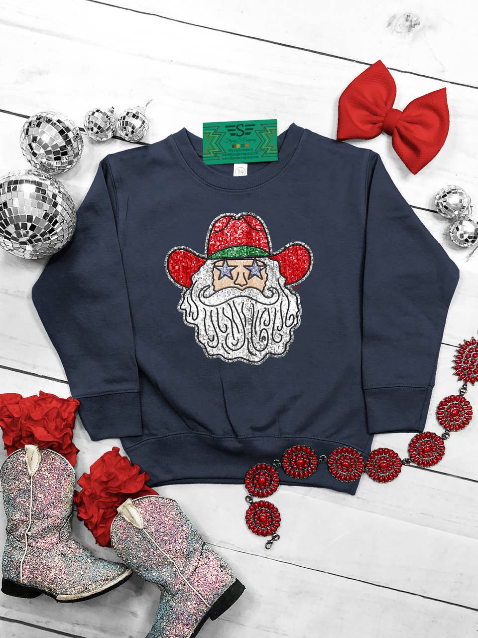 Flying S Company – Engroshandel Skjorte/bluse - Børn – Børn Faux Paillet Santa Crew