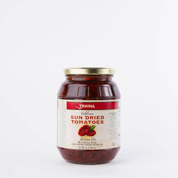 Traina Home Grown – wholesale Dried/dehydrated vegetables – 6 pack of Sun Dried Tomatoes Julienne Cut in Oil 32 oz.