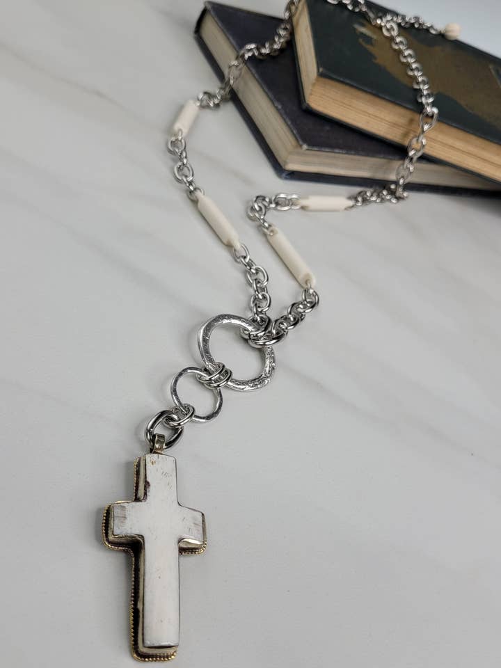 Faith Necklace Handmade with Reversible Cross Charm and Vintage Elements for wholesale by jfybrand