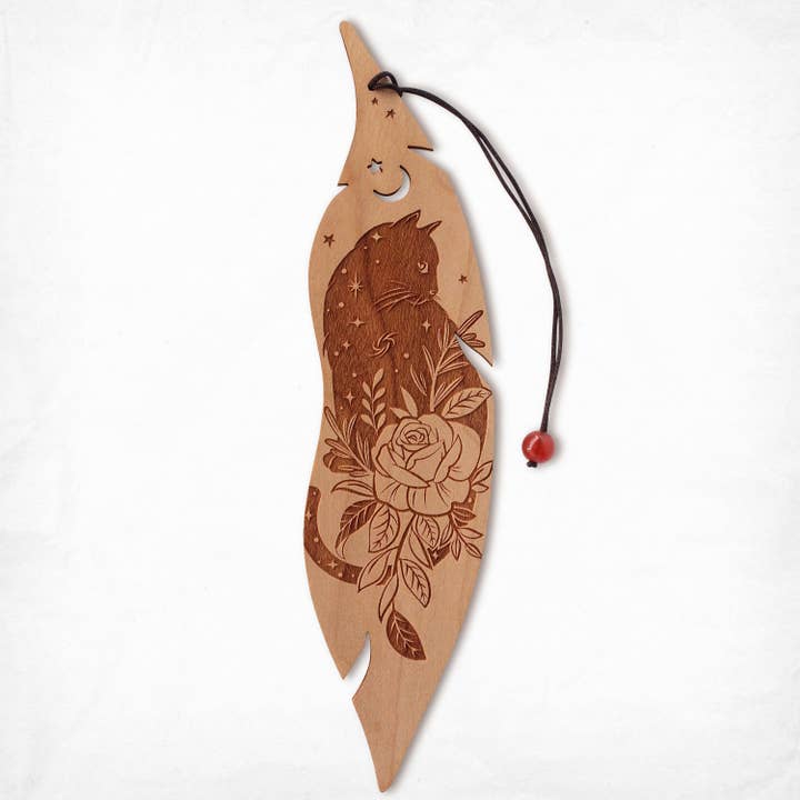 Trä bokmärke, katt och ros för wholesale av Minatur.art
