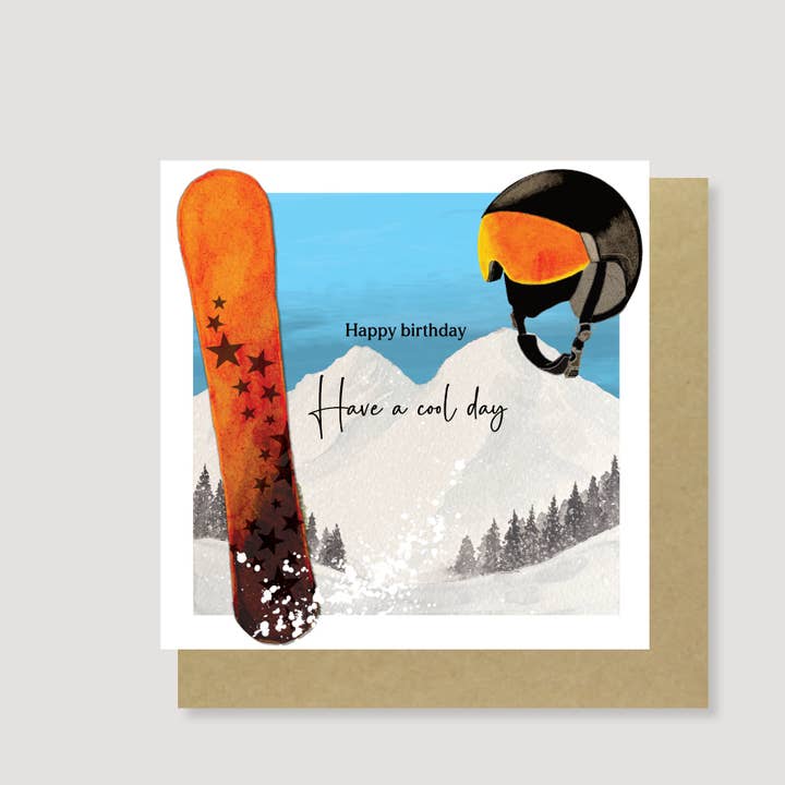 Snowboarding Birthday Card - Hand Painted, Eco Friendly for wholesale by Heather Trefusis Art - Greeting Cards (*US Duties Paid*)