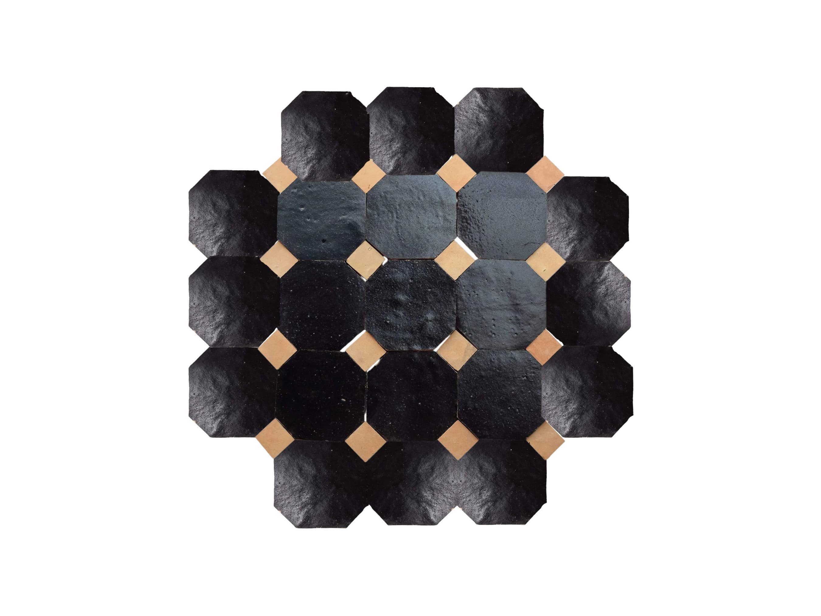 Moroccantastics - Wholesale Wall Tile - Handcrafted Black & Natural Moroccan Zellige Tiles – Octagon & Bouchon Patterns0