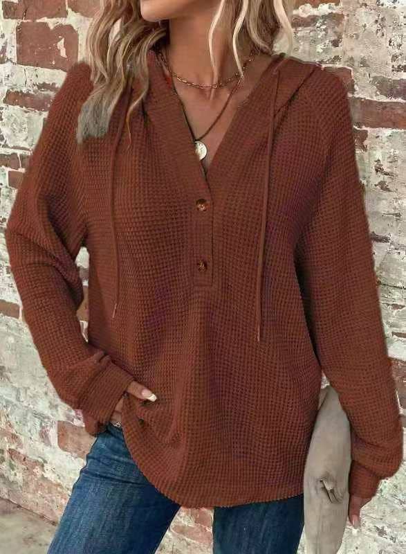 safistyle - Wholesale Hoodie - Women's - Women’s Waffle Knit V-Neck Hoodie Sweatshirt4