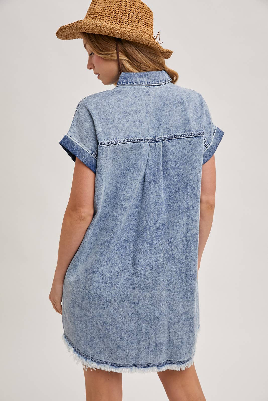 Bluivy - Wholesale Dress - Women's - FRAYED HEM DENIM SHIRT DRESS5